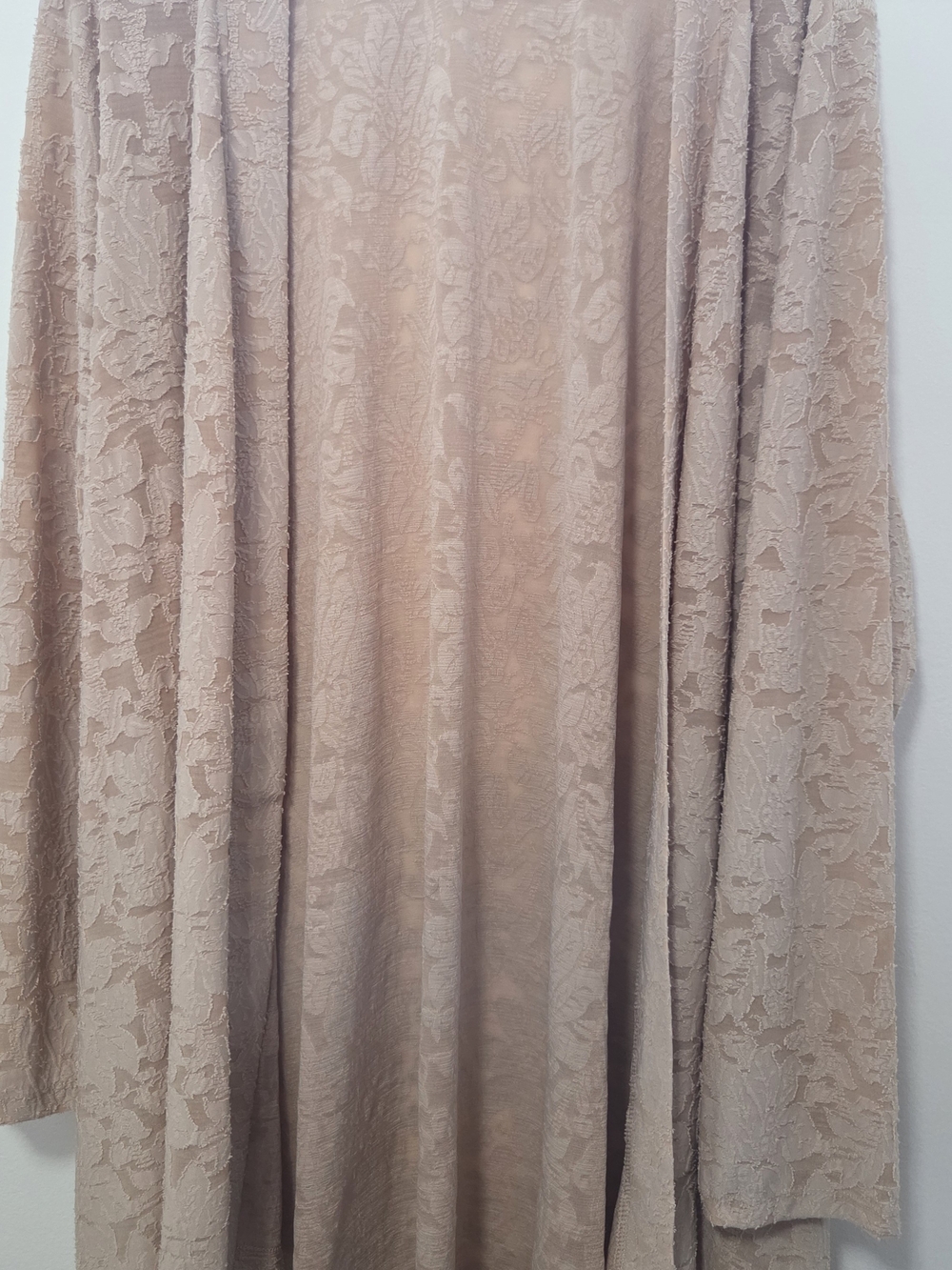 Susan Graver Floral Lace Duster in Blush Nude